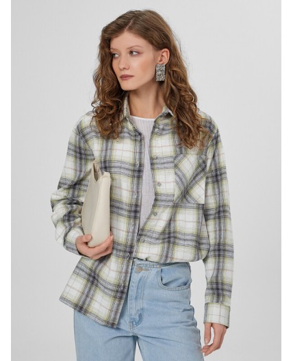 Рубашка бежево -серая клетка