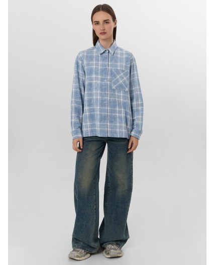 Рубашка голубо -белая клетка