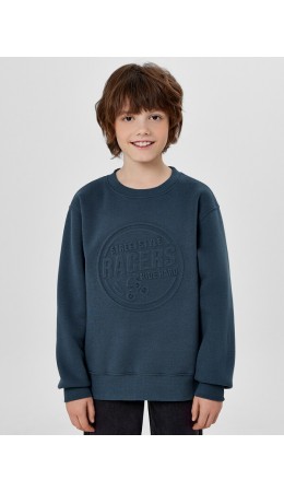 Джемпер серо -синий +печать