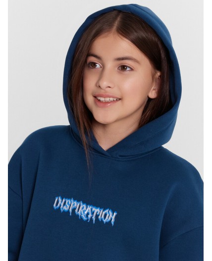 Худи полуночный синий +печать