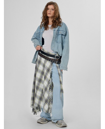 Юбка бежево -серая клетка