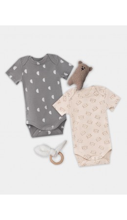 Боди тигрята на пудре +дольки на сером