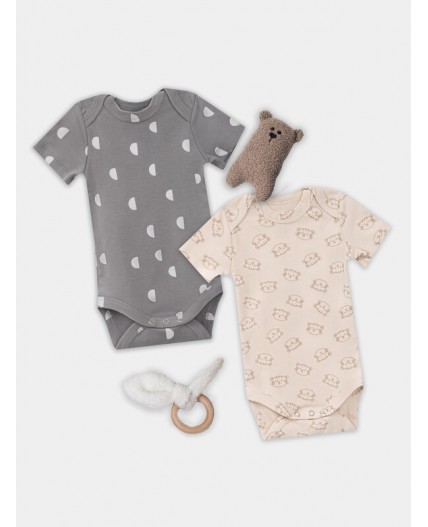 Боди тигрята на пудре +дольки на сером