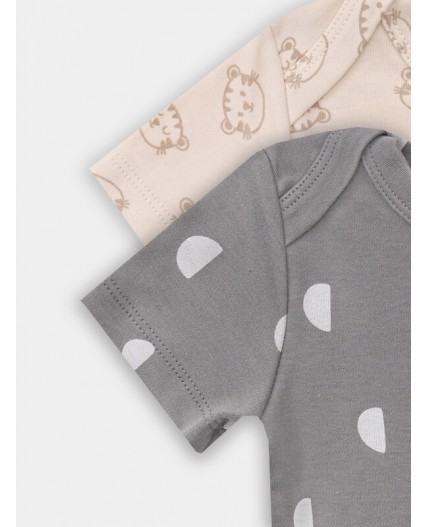 Боди тигрята на пудре +дольки на сером