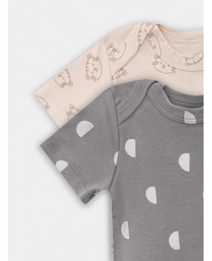 Боди тигрята на пудре +дольки на сером