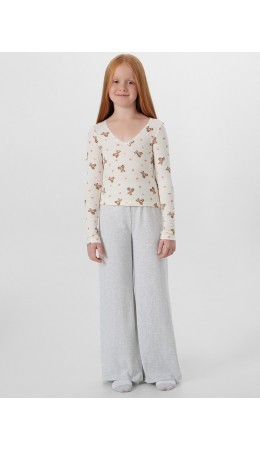 Комплект мишки с цветами на молоке +серый меланж 4306-А