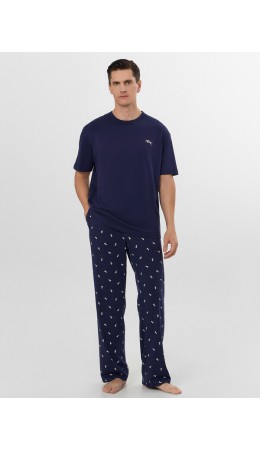 Комплект т.синий +белые лошади на т.синем