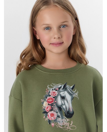 Платье зеленый +молочный +печать