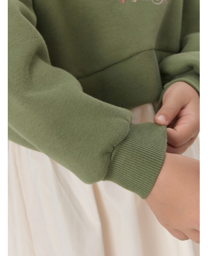 Платье зеленый +молочный +печать