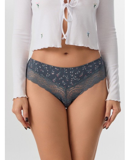 Трусы цветы на т.сером