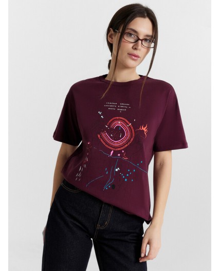 Футболка винный +печать