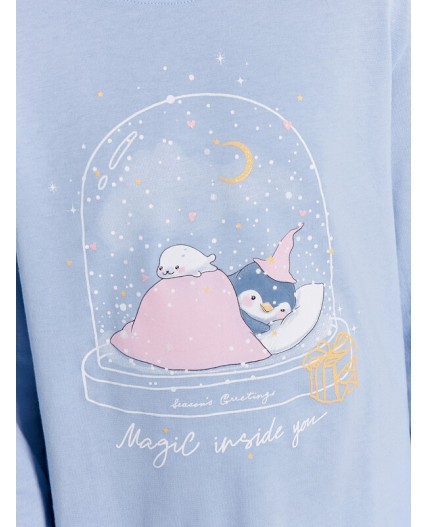 Комплект голубой +пингвины на голубом