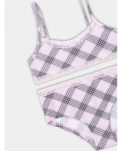 Комплект клетка черно -розовая