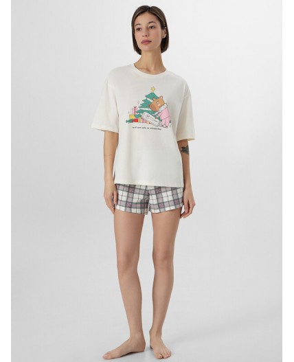 Пижама молочный +клетка на молочном