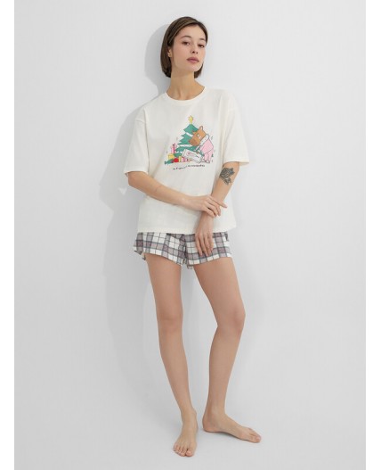 Пижама молочный +клетка на молочном