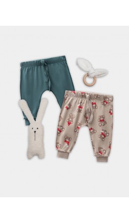 Ползунки НГ мишутки на бежевом +изумруд