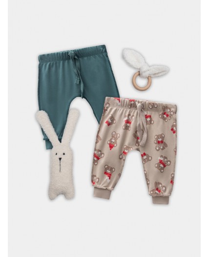 Ползунки НГ мишутки на бежевом +изумруд