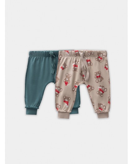 Ползунки НГ мишутки на бежевом +изумруд