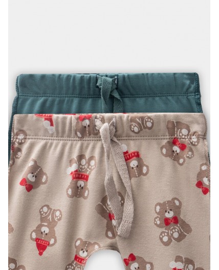 Ползунки НГ мишутки на бежевом +изумруд