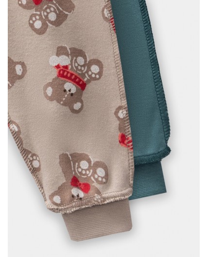 Ползунки НГ мишутки на бежевом +изумруд