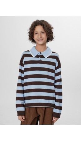 Поло коричнево -голубая полоска