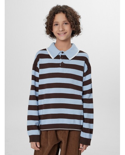 Поло коричнево -голубая полоска