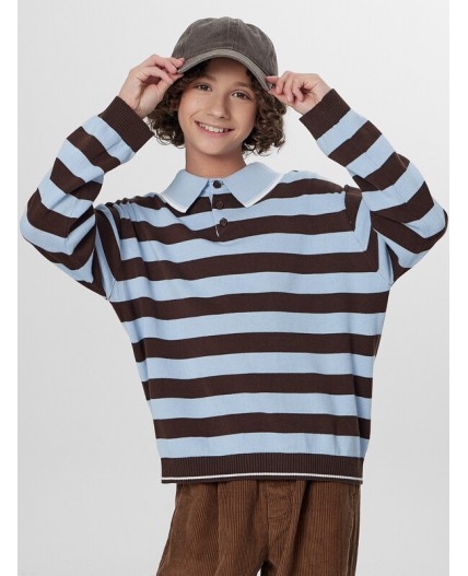 Поло коричнево -голубая полоска