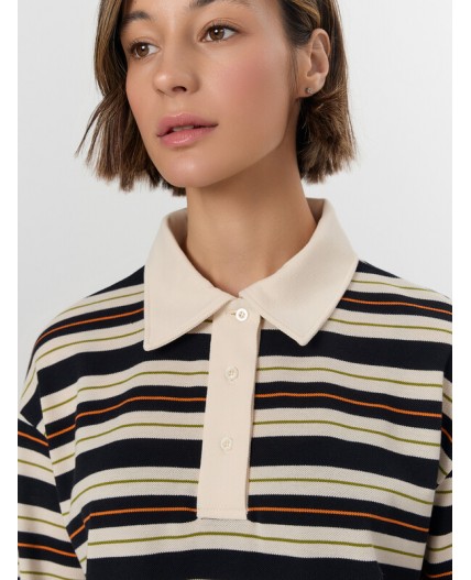 Поло молочно -оранжевая полоска