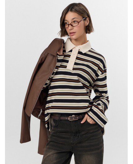 Поло молочно -оранжевая полоска