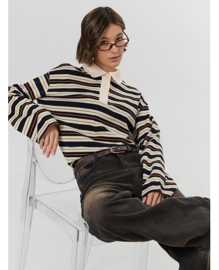 Поло молочно -оранжевая полоска