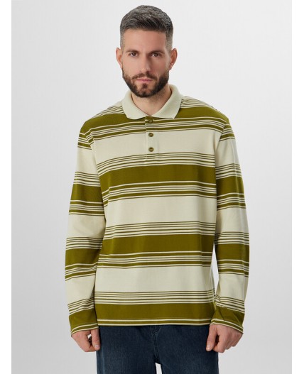 Поло оливковая полоска на молочном