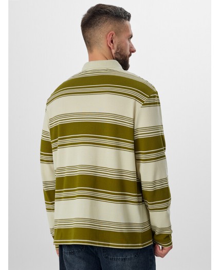 Поло оливковая полоска на молочном