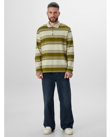 Поло оливковая полоска на молочном