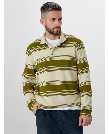 Поло оливковая полоска на молочном