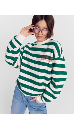 Свитшот молочно -зеленая полоска