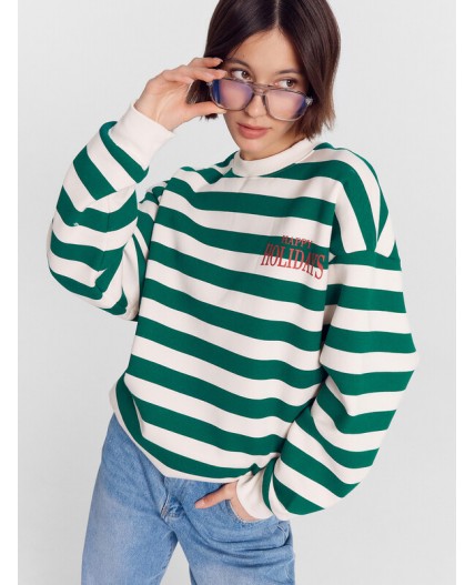 Свитшот молочно -зеленая полоска