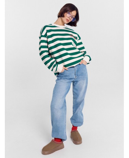 Свитшот молочно -зеленая полоска