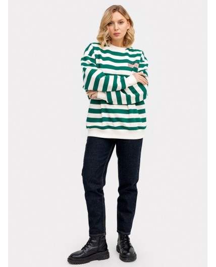 Свитшот молочно -зеленая полоска