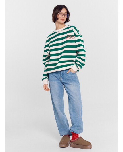Свитшот молочно -зеленая полоска