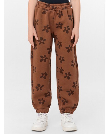 Брюки цветочки на коричневом