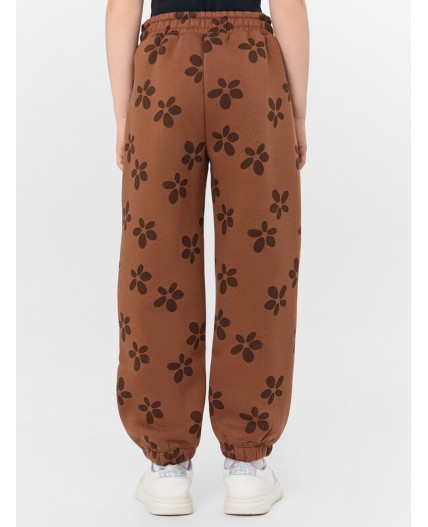 Брюки цветочки на коричневом