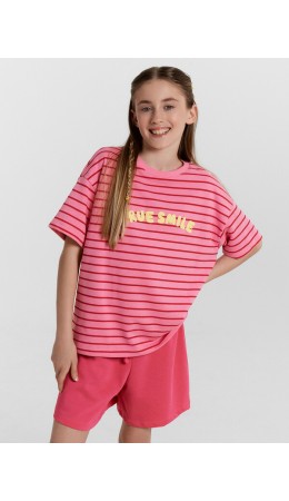 Комплект полоска на розовом саше +маджента