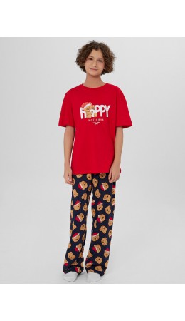 Комплект красный +праздничные медвежата на синем