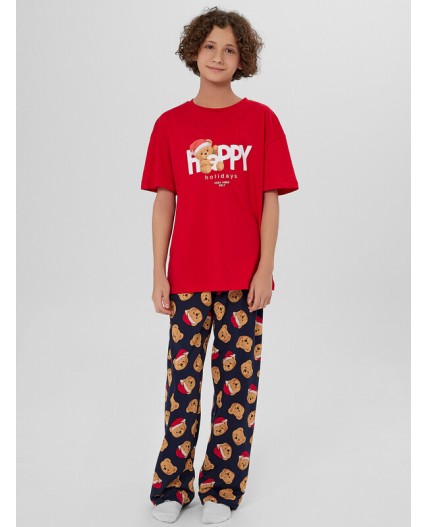 Комплект красный +праздничные медвежата на синем