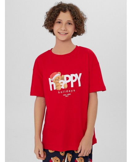 Комплект красный +праздничные медвежата на синем