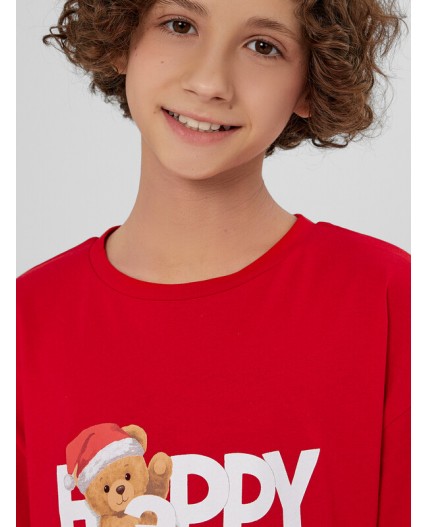 Комплект красный +праздничные медвежата на синем