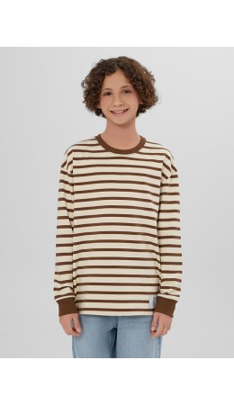 Лонгслив молочно -коричневая полоска
