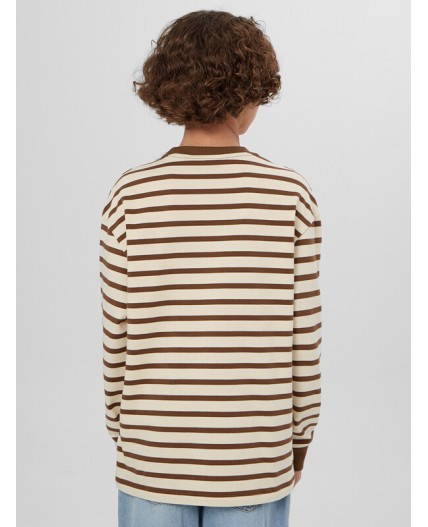 Лонгслив молочно -коричневая полоска