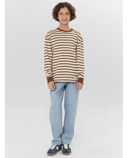 Лонгслив молочно -коричневая полоска