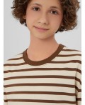 Лонгслив молочно -коричневая полоска
